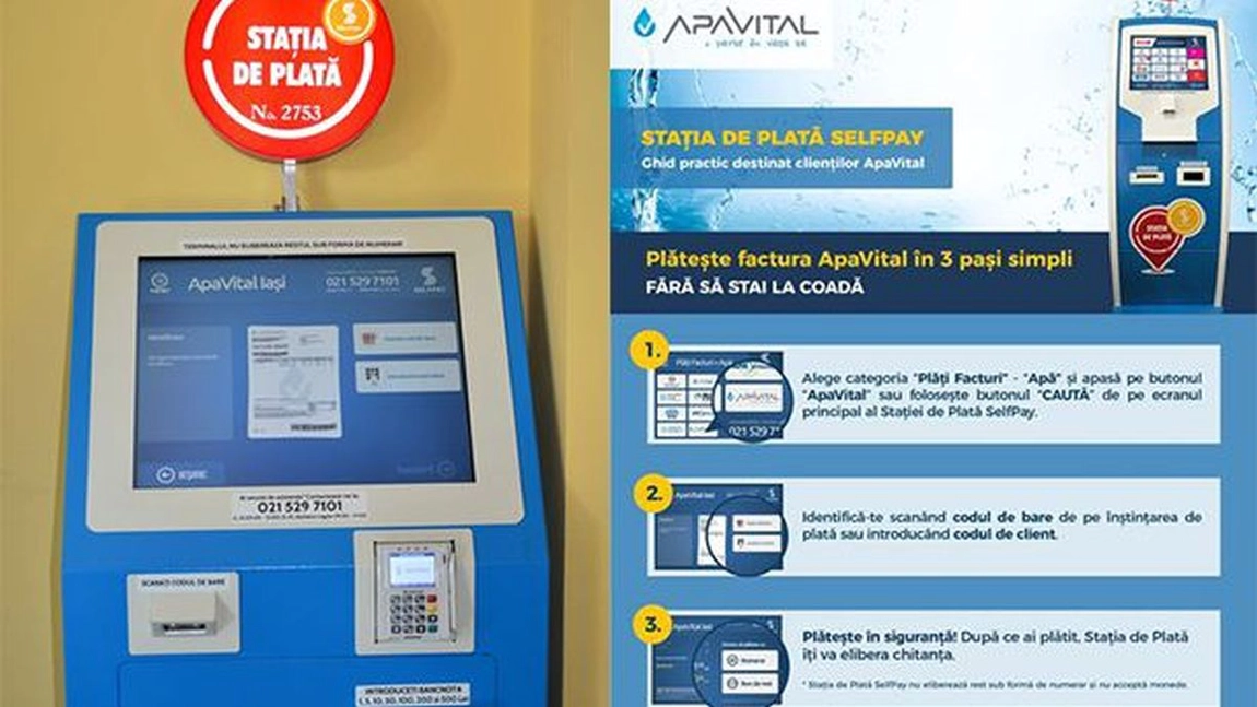 ApaVital a găsit o nouă modalitate de a evita aglomerările la ghișee. Au fost montate automate pentru plata facturilor în trei zone din Iași