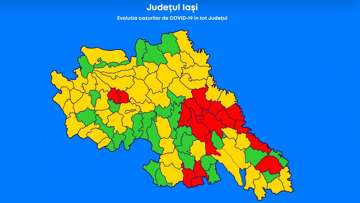 Harta incidenței Covid-19 pe fiecare localitate din județul Iași