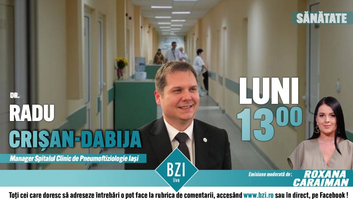 LIVE VIDEO - Ieșenii cu sechele pulmonare necesită internare! Dr. Radu Crișan-Dabija, managerul Spitalului Clinic de Pneumoftiziologie Iași, discută la BZI LIVE despre pacienții cu complicații post COVID-19
