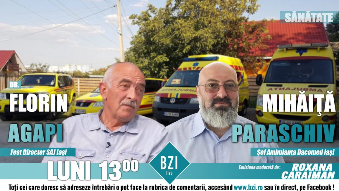 LIVE VIDEO - Cât de des se aud sirenele ambulanțelor private în pandemia de coronavirus? Mihăiță Paraschiv, șef Ambulanță Dacomed Iași, împreună cu dr. Florin Agapi, unul dintre asociați și fost director SAJ Iași, discută la BZI LIVE despre serviciile alternative de ambulanță din această perioadă - FOTO