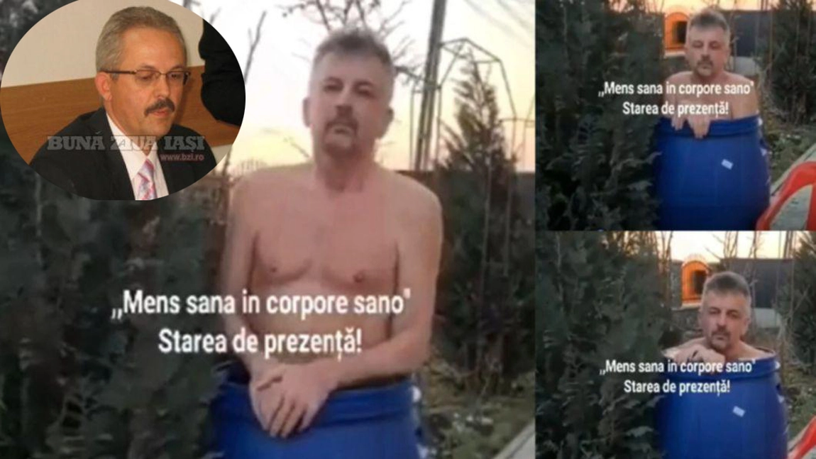Clipul video care nu trebuia făcut public! Primarul unei comune din Iași face baie gol pușcă într-un butoi de murături, ziua în amiaza mare! Și-a etalat pe Facebook bărbăția (EXCLUSIV)