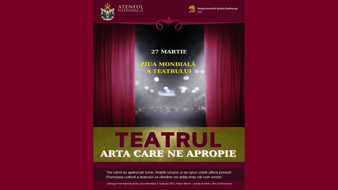 Elevii din judeţul Iaşi sărbătoresc Ziua Mondială a Teatrului - 27 martie 2021