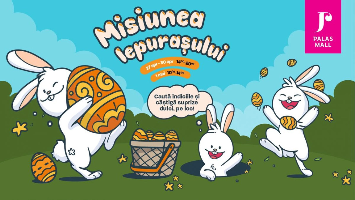 Iepurașul de Paște și prietenii lui au pregătit surprize pentru toți copiii, la Palas!