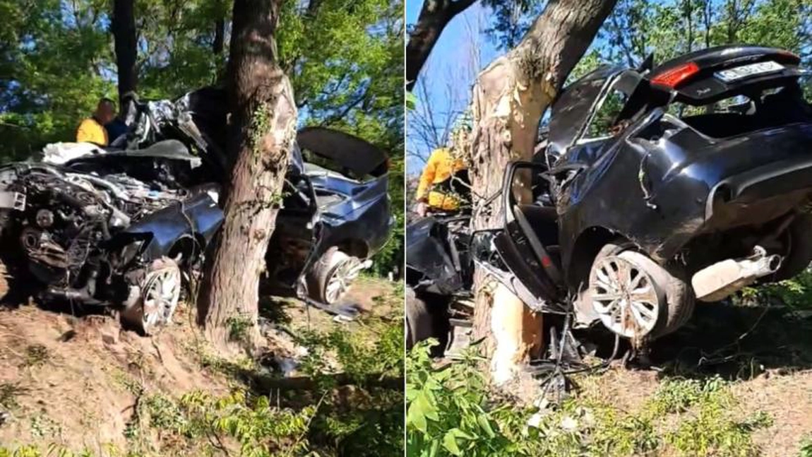 Accident rutier mortal la Medgidia. Doi tineri au decedat pe loc, după ce un Audi s-a izbit de mai mulți copaci - VIDEO