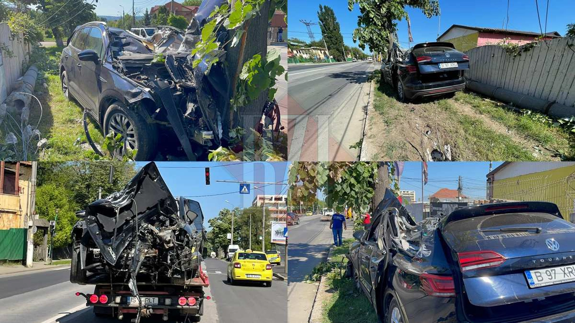 Un medic beat din Iași care conducea un bolid de 100.000 de euro a făcut prăpăd în Bucium! A scăpat ca prin minune cu viață după ce a rupt un stâlp și un copac. Se certa cu prietena lui din dreapta? (EXCLUSIV)