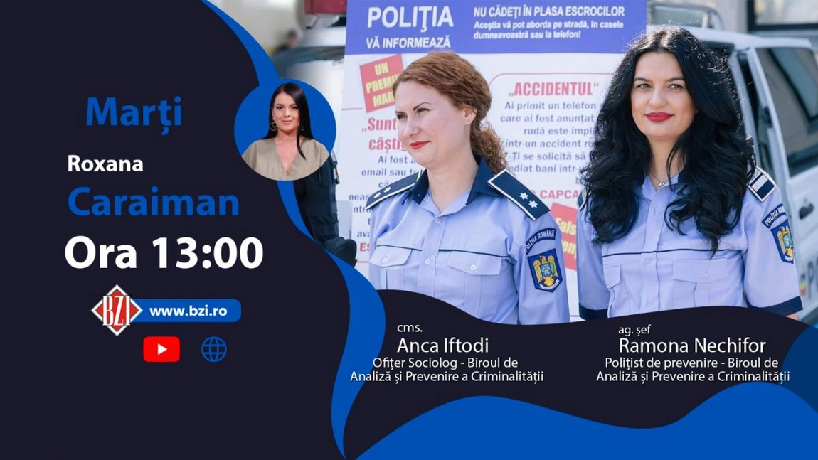 LIVE VIDEO - Poliția este axată pe prevenire! Despre ce se face pentru diminuarea cazurilor de violență sau diferite infracțiuni vorbesc comisarul Anca Iftodi și agentul șef adjunct Ramona Nechifor de la Biroul de Analiză și Prevenire a Criminalității - FOTO