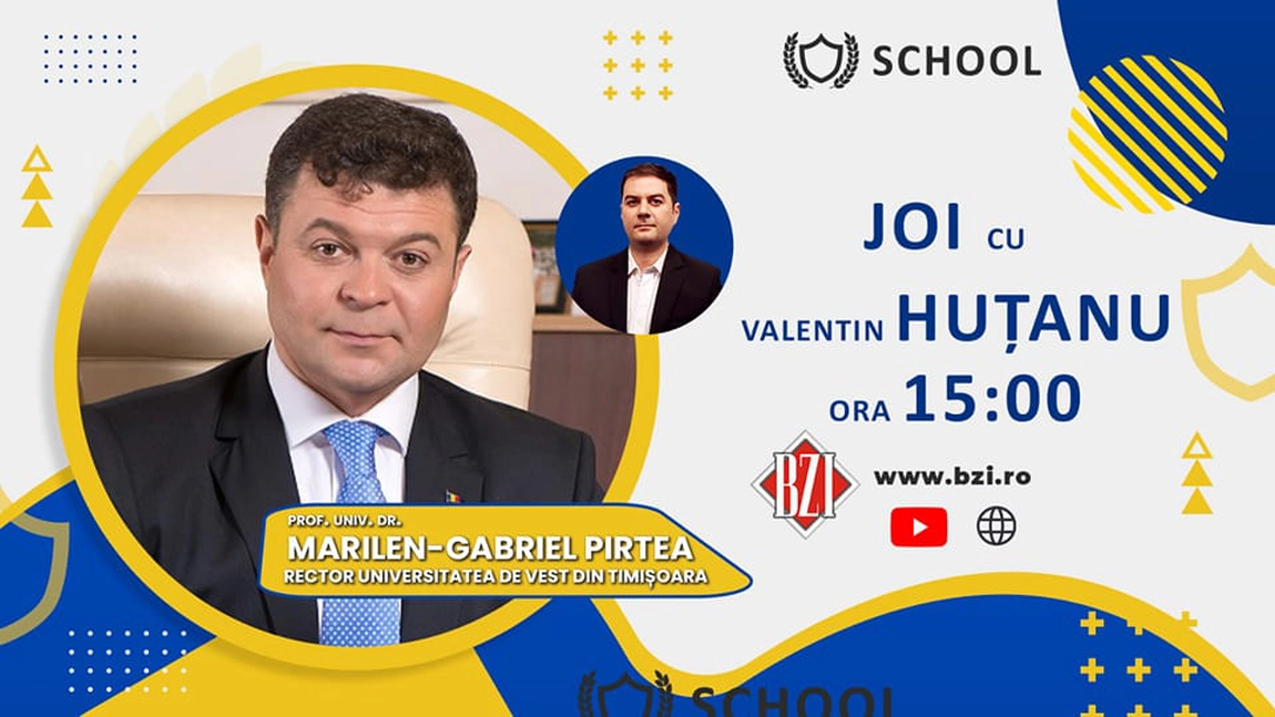 LIVE VIDEO - România Inteligentă! O nouă ediție BZI LIVE exclusivă și de impact pe zona învăţământului superior din România alături de prof. univ. dr. Marilen-Gabriel Pirtea, rectorul Universităţii de Vest din Timişoara
