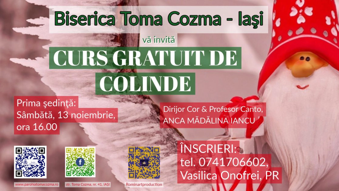La Biserica Toma Cozma din Iaşi începe Cursul gratuit de Colinde  