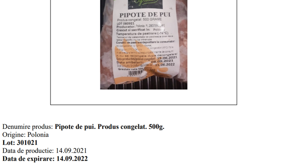 Pipote de pui contaminate cu Salmomella, restrase din magazinele Profi