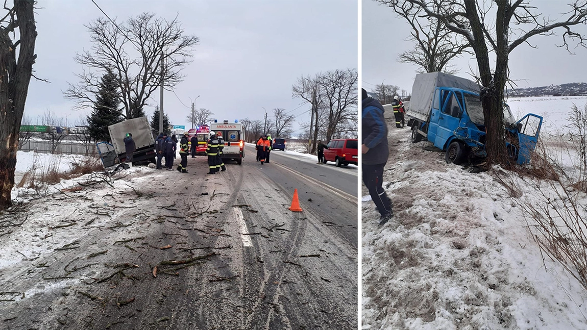 Patru persoane au fost rănite după ce o autoutilitară a intrat într-un copac în Suceava - FOTO