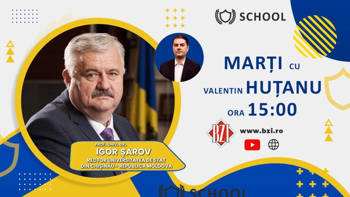 LIVE VIDEO - O nouă ediţie BZI LIVE dialog exclusivistă pe zona academică alături de prof. univ. dr. Igor Șarov, fost ministru al Educaţiei, Culturii şi Cercetării din Republica Moldova şi rectorul Universităţii de Stat din Chişinău