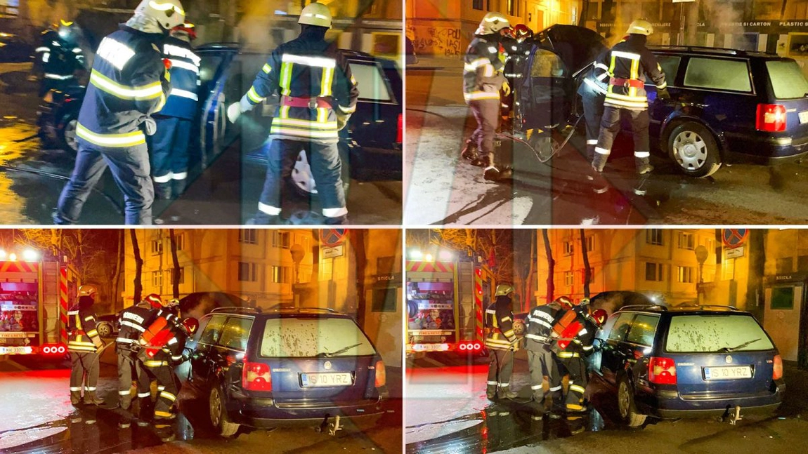 Incendiu în Iași, lângă Hotel Unirea. Un autoturism a fost cuprins de flăcări - EXCLUSIV, FOTO, VIDEO