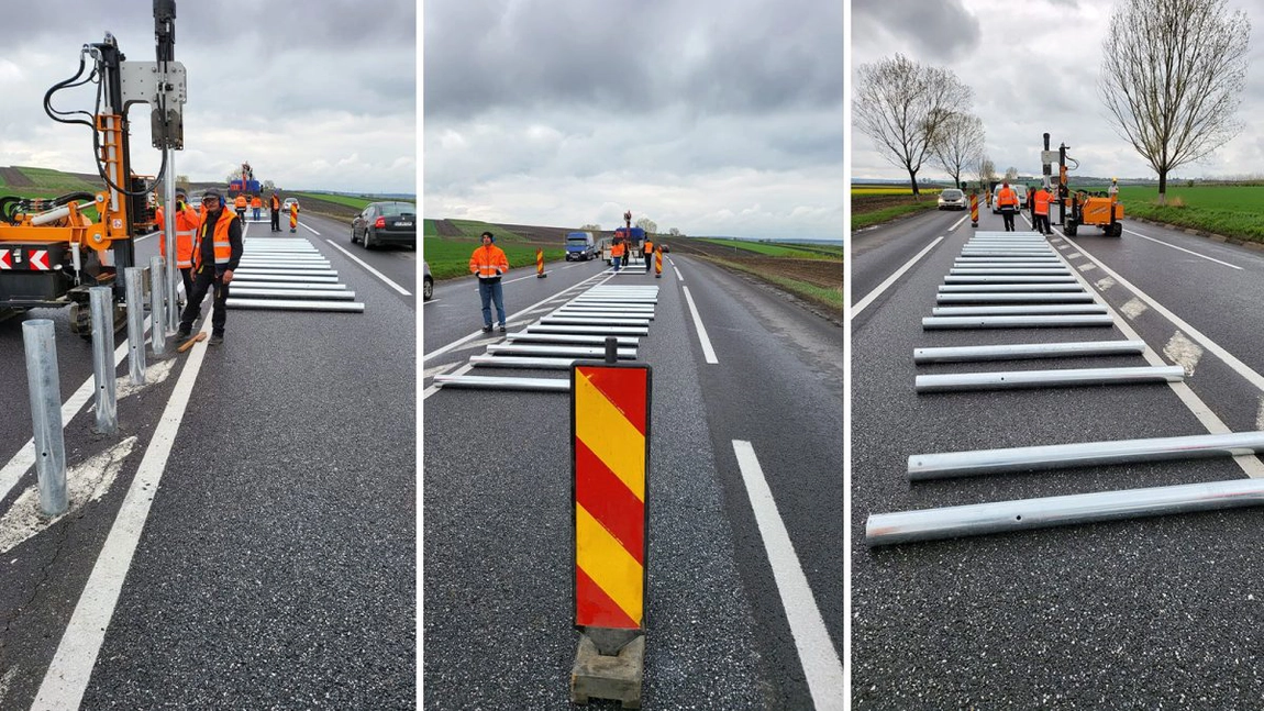 Schimbări pe drumul național 28, lângă Bălțați! Se montează un parapet pe mijlocul celui mai blestemat drum din Iași- GALERIE FOTO