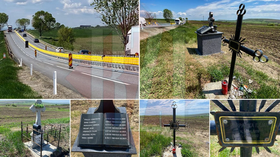 Imagini cutremurătoare surprinse în locul carnagiului de la Bălțați. Numele victimelor, trecute într-o carte de marmură, printre obiecte sanitare rămase pe câmp după accident