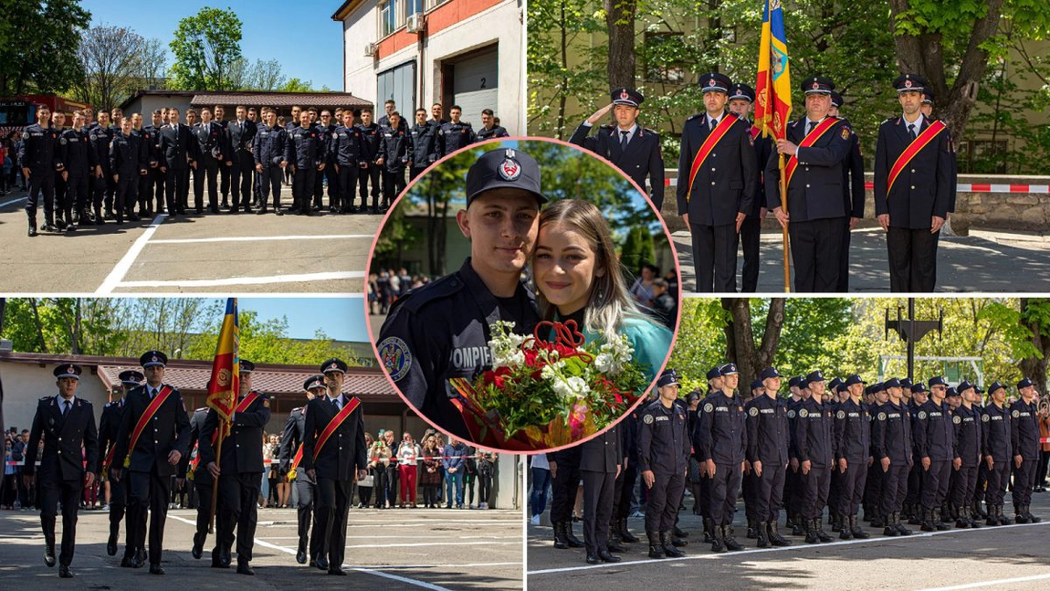 Scenă de neuitat la ISU Iași! Domnișoara după care se uitau toți pompierii la depunerea jurământului a fost cerută de soție, chiar în fața lor. Cel care a tras lozul câștigător a plecat cu ea de mână din unitate – FOTO