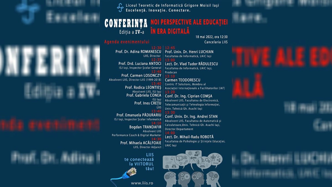Educație în era digitală! Profesioniști din domeniu, invitați la Liceului Teoretic de Informatică „Grigore Moisil” Iași cu ocazia zilelor liceului