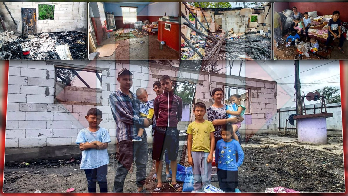 Flăcările au aruncat în pragul disperării o familie cu 8 copii, din Iași! Stau într-un magazin abandonat și trăiesc din mila vecinilor! – GALERIE FOTO