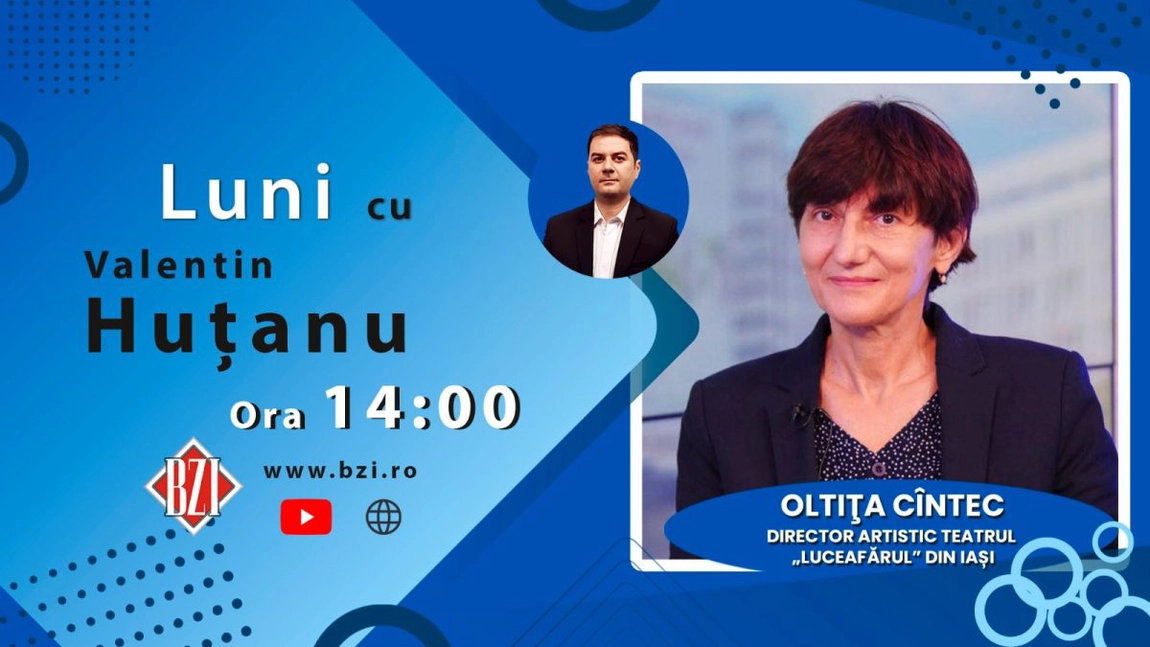 LIVE VIDEO - România Teatrală! În Platoul BZI LIVE se va dialoga despre evenimentul teatral internaţional al toamnei, găzduit de capitala Moldovei, alături de Oltița Cîntec, directorul adjunct artistic al Teatrului pentru Copii și Tineret 
