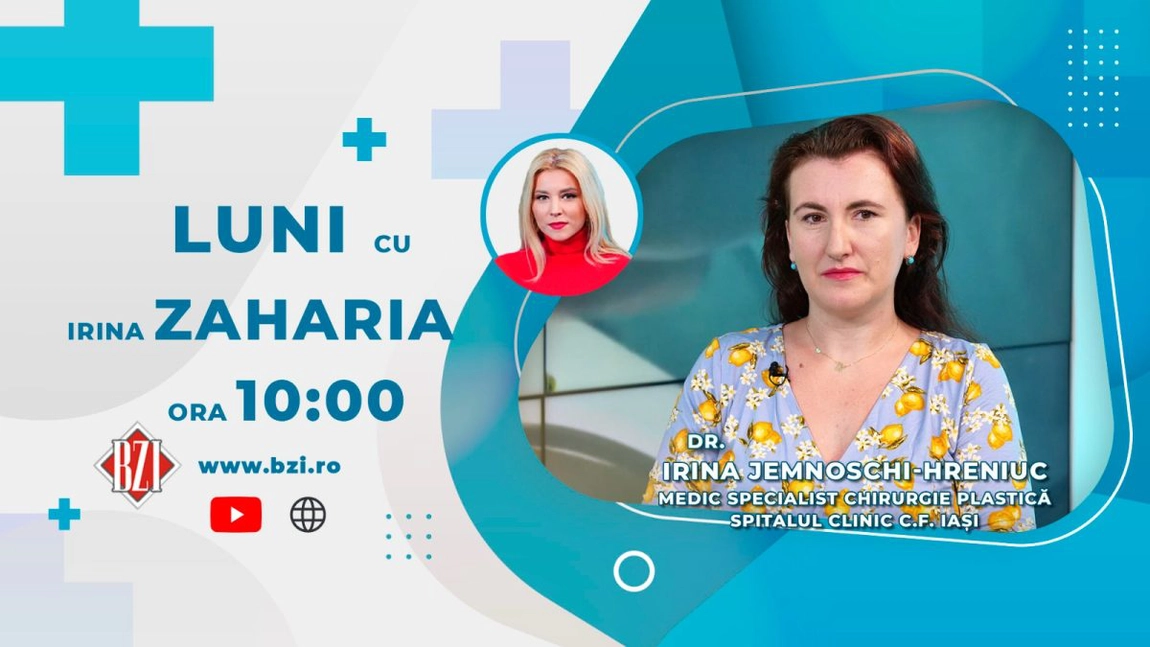LIVE VIDEO - Dr. Irina Hreniuc Jemnoschi, medic specialist chirurgie plastică, Spitalul CF Iași, discută în emisiunea BZI LIVE despre reconstrucțiile chirurgicale post traumatice din perioada toamnei - FOTO