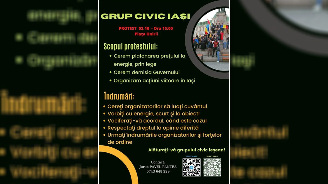 Protest împotriva prețului energiei! Ieșenii sunt așteptați în Piața Unirii
