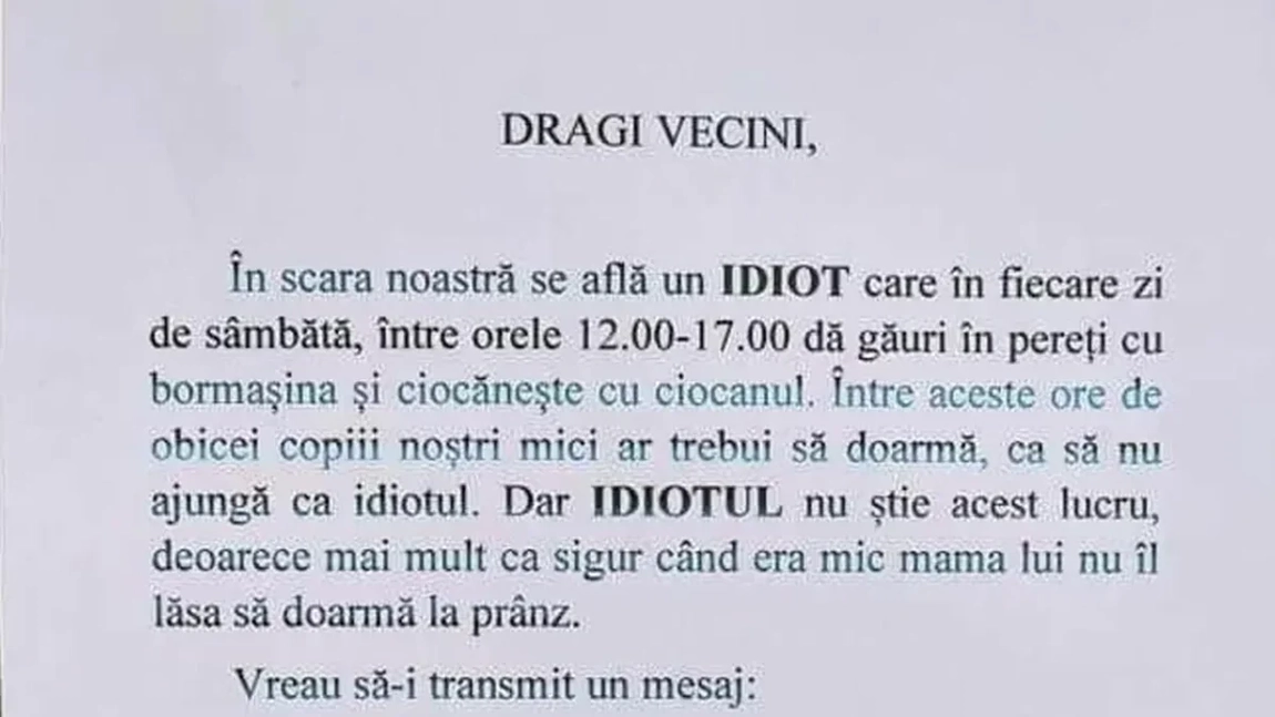Mesajul viral lipit de un bărbat la intrarea în scară. Ce a putut să scrie acesta la avizier