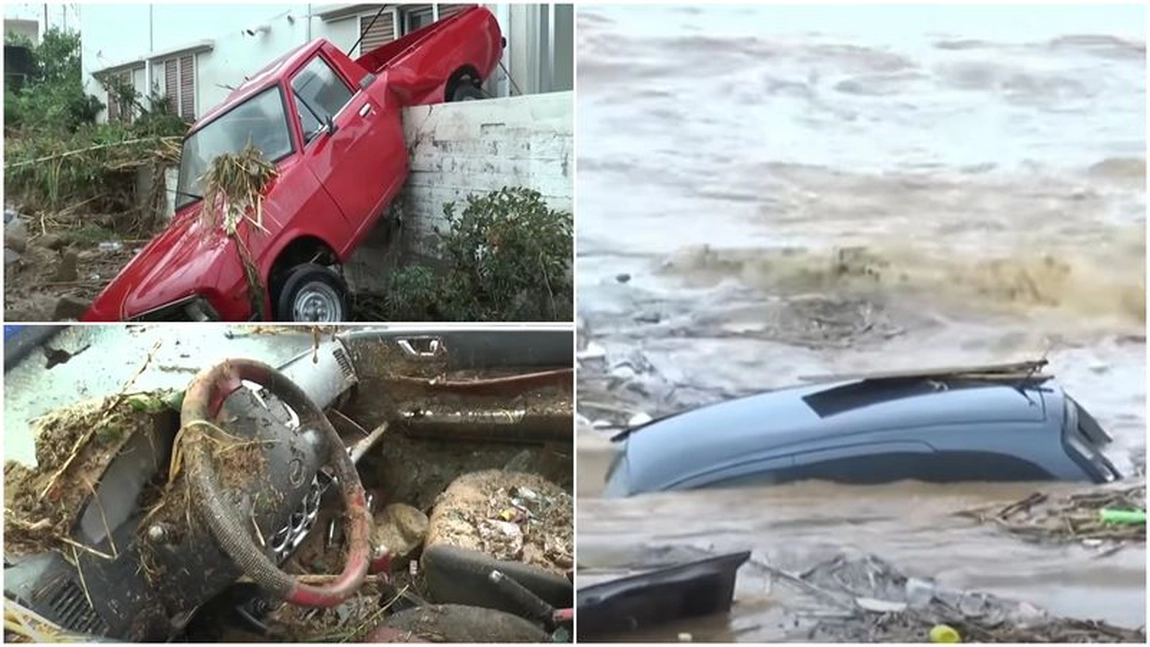 Dezastru în Creta! Insula grecească e mistuită de inundații. O persoană a murit, alte două sunt dispărute iar zeci de mașini au fost distruse