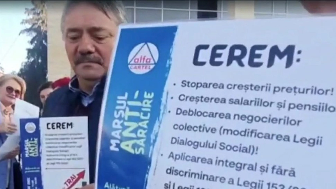 Protest împotriva sărăciei organizat de Cartel ALFA: Oamenii cer pensii și salarii mai mari