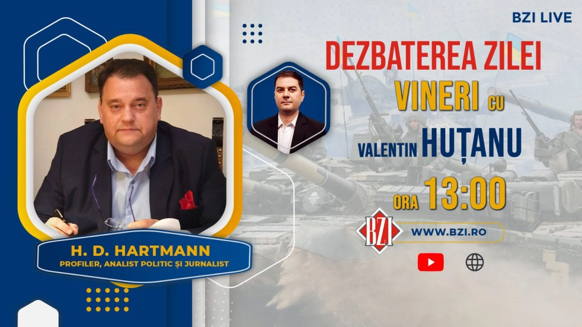LIVE VIDEO - Ediţie specială ”Dezbaterea Zilei” – programul BZI LIVE la final de an alături de celebrul analist politic, profiler și jurnalist H.D. Hartmann!