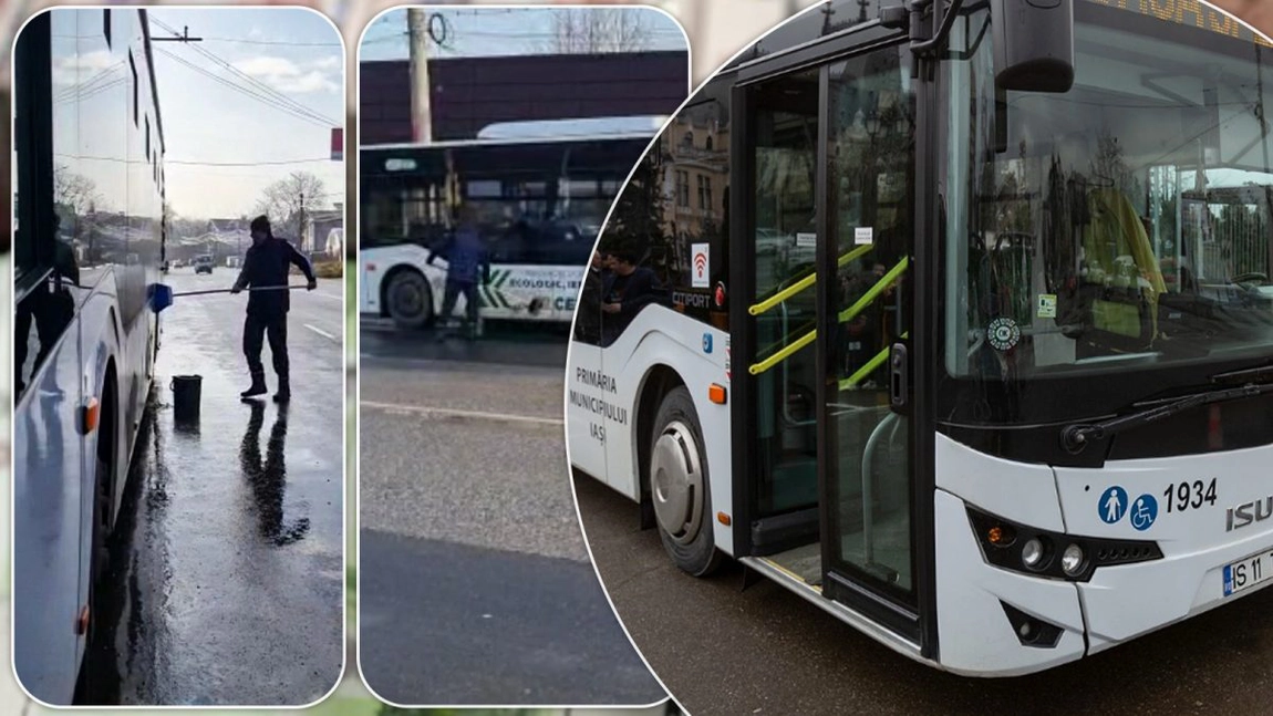 Autobuzele CTP sunt spălate în bătaie de joc, în stradă, cu o mătură și o găleată. Firma de curățenie încasează câte 500.000 de euro pe an – VIDEO