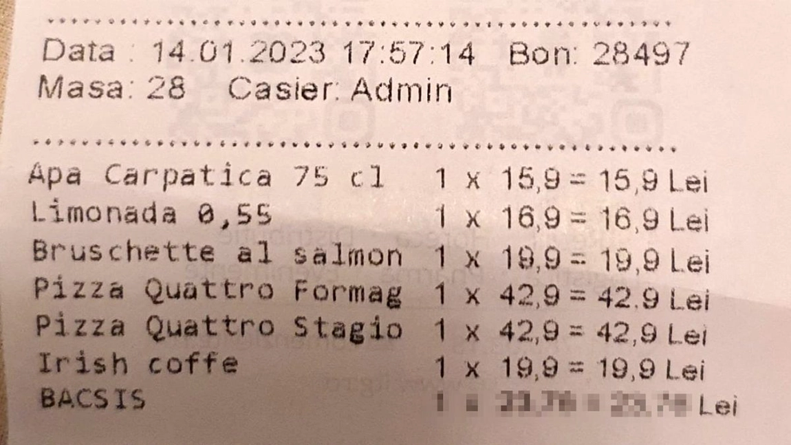 Ce sumă a fost obligat să lase bacșiș un client, pentru o notă de 159 de lei, într-un restaurant din Centrul Vechi din București