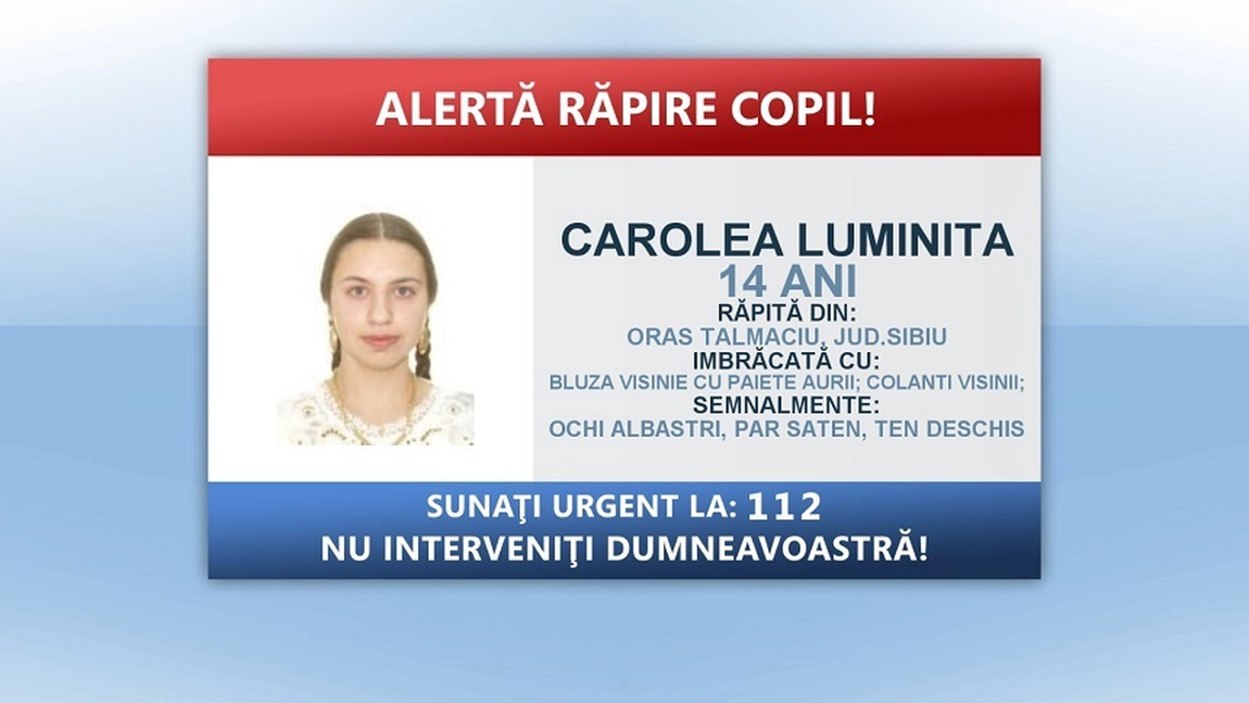 Adolescenta răpită din locuinţa sa din Tălmaciu (Sibiu), găsită în judeţul Braşov