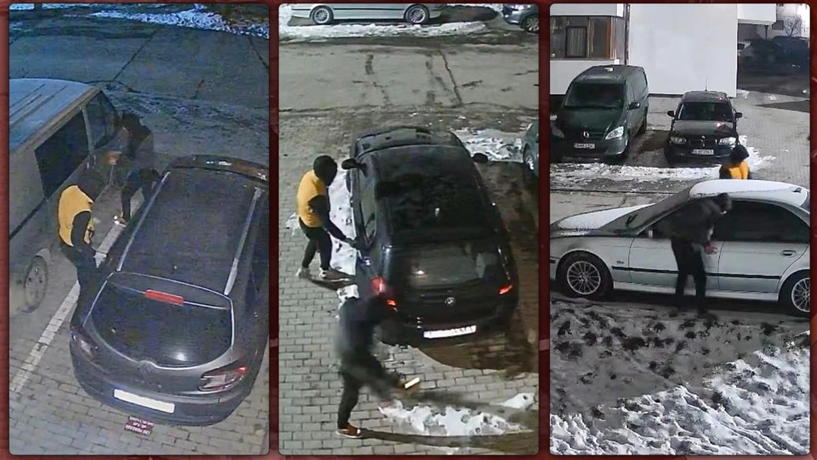 Atenție cum vă lăsați mașinile în parcare! Doi indivizi au fost filmați verificând portierele mai multor autoturisme în miez de noapte – GALERIE FOTO/VIDEO