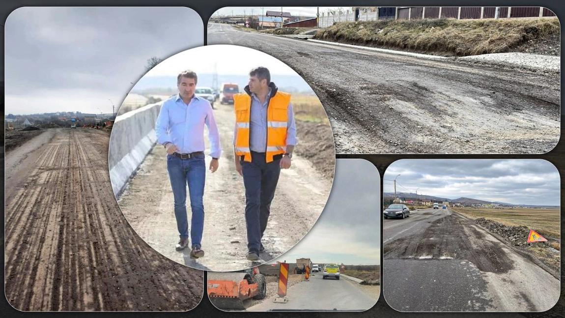 Bătaie de joc după realizarea unui proiect de 55 de milioane de euro. Firmele repară cârpelile făcute pe DN28b - FOTO