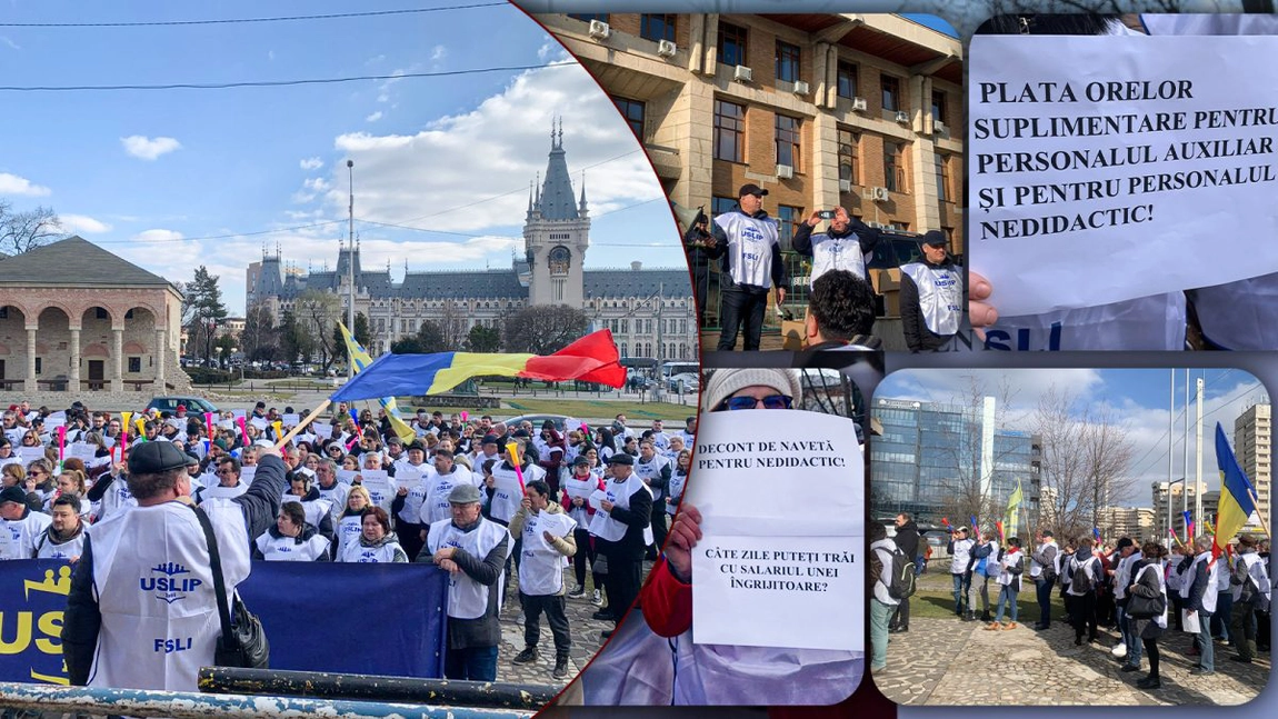 Sute de angajați din sistemul de învățământ au protestat în fața Prefecturii Iași! „Am un salariu de 2.000 de lei, nu s-a mai pomenit în toată țara așa ceva” - GALERIE FOTO/VIDEO