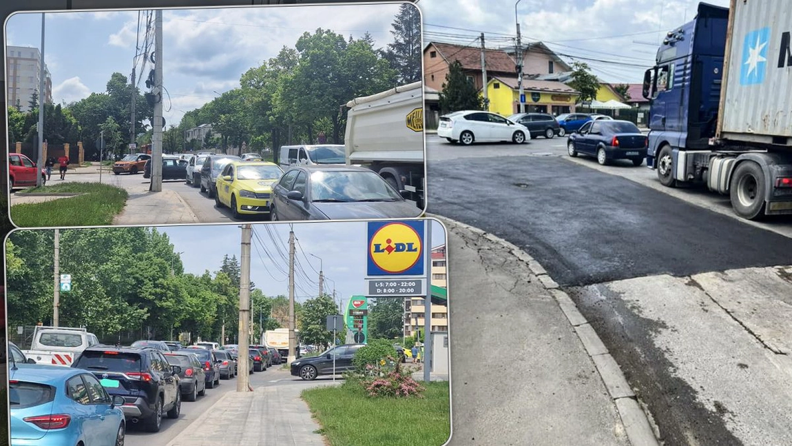 Nervi întinși la maxim. Un petic de asfalt a blocat tot traficul din Bucium - FOTO