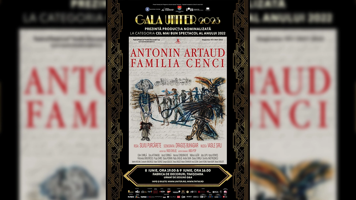 Spectacolul Naționalului ieșean cu trei nominalizări UNITER, „Antonin Artaud. Familia Cenci”, invitat pe scena Galei, la Timișoara