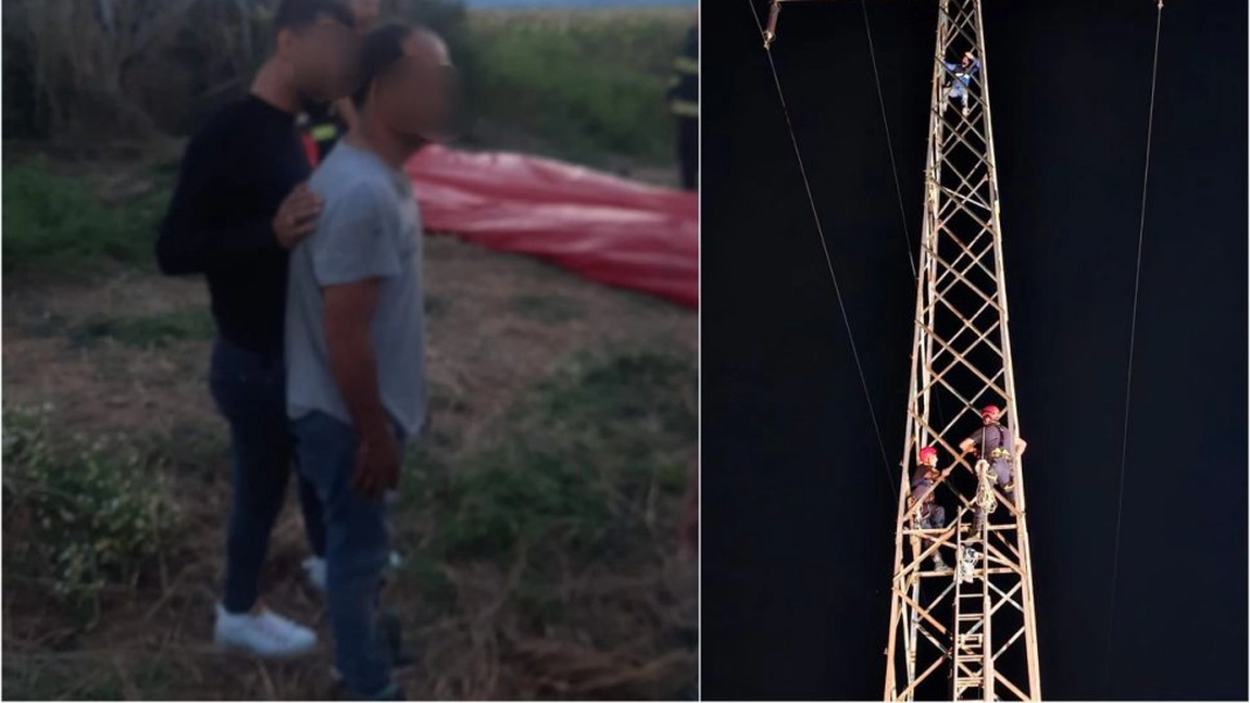 Bărbatul de 35 de ani, urcat pe un stâlp în Mehedinți, a fost convins să coboare după 60 de ore