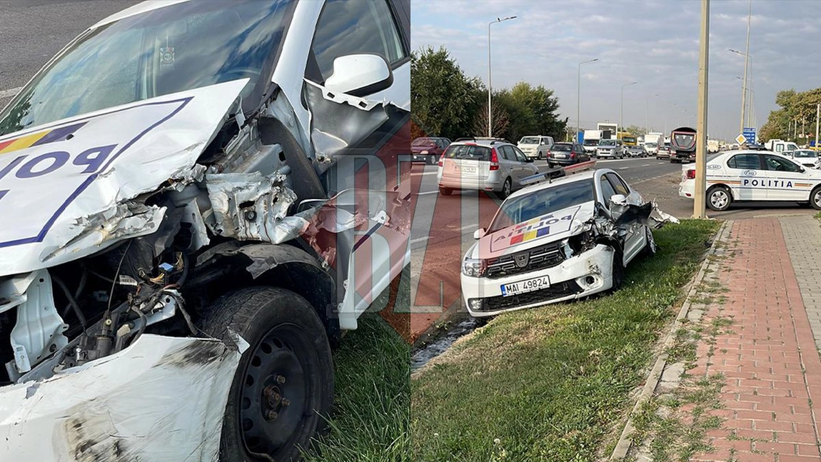 Accident rutier în Valea Lupului. Două mașini de Poliție sunt implicate, iar una a ajuns în șanț - EXCLUSIV, GALERIE FOTO, UPDATE, VIDEO
