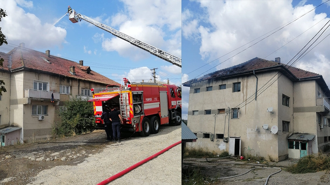 Incendiu puternic la un bloc din Holboca. Șapte echipaje de intervenție au sosit la fața locului - FOTO