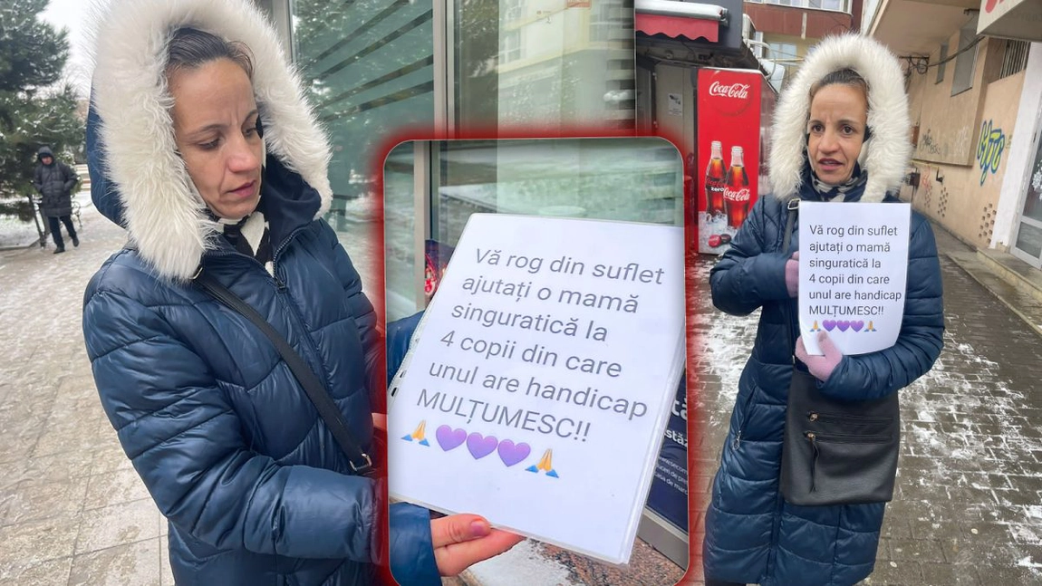 A venit din Republica Moldova la Iași ca să ceară bani trecătorilor pentru copiii pe care îi crește singură: „Stau în gazdă, dau 30 de lei pe zi” - FOTO