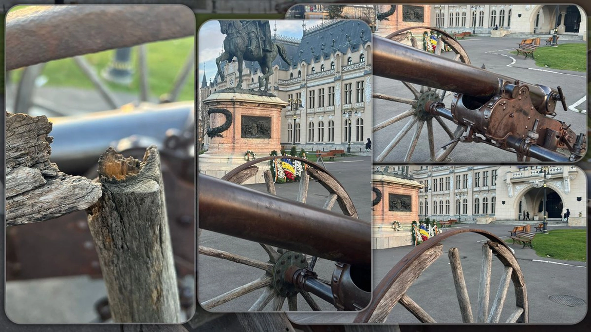 Tunurile din fața Palatului Culturii din Iași au ajuns într-o stare avansată de degradare. Primăria Iași, dezinteresată de conservarea unor monumente istorice importante - FOTO