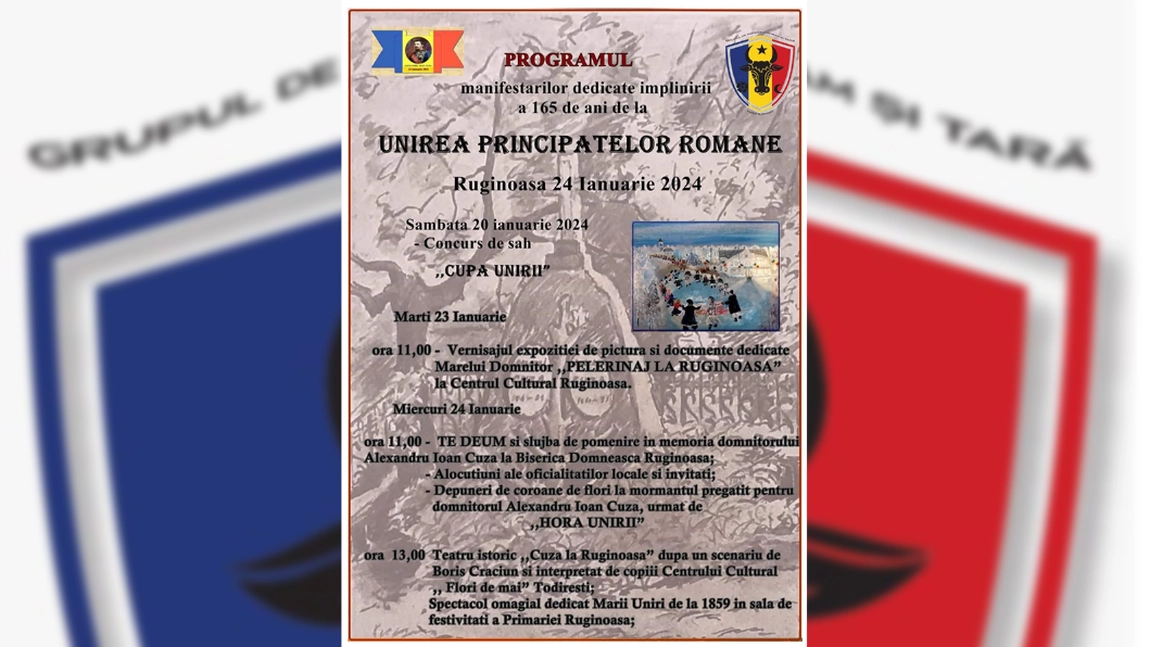 Grupul de Asociații sub denumirea ”Pentru Neam și Țară”, manifestări cu prilejul împlinirii a 165 de ani de la Unirea Principatelor Române - FOTO, VIDEO