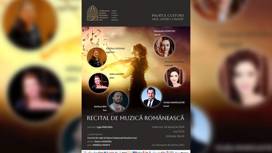 Recital de Muzică Românească, la Palatul Culturii din Iași cu prilejul Zilei Unirii Principatelor Române