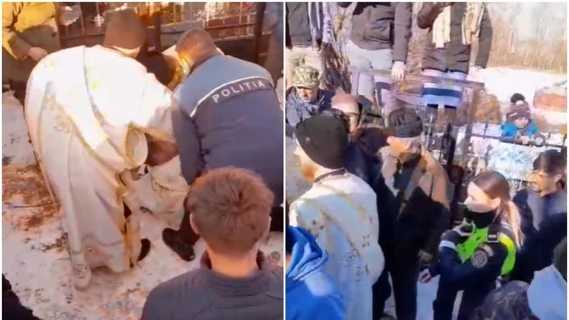 Incident la Suceava: Preot cercetat penal după ce s-a întins în faţa unui cimitir ca să blocheze o înmormântare