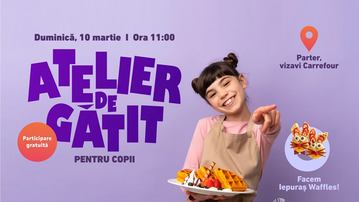 Vino cu „micul bucătar” la atelierul de gătit pentru copii, care are loc în acest weekend la Iulius Mall Iași!