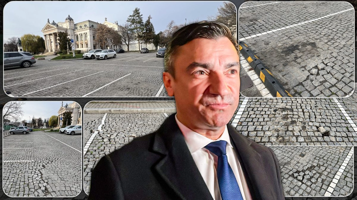 Primarul Mihai Chirica nu repară nici măcar parcarea pe lângă care trece în fiecare zi. Imaginile sunt surprinse chiar în centrul Iașului - FOTO