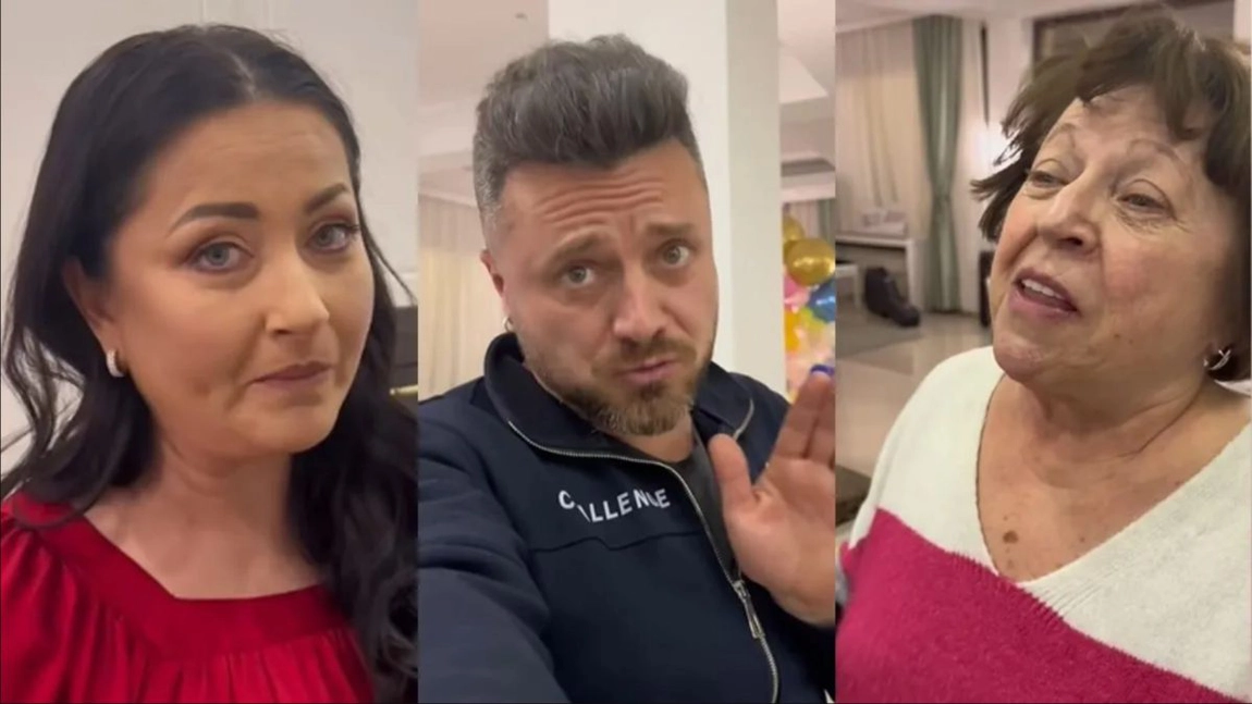 Tavi Clonda, prins la mijloc între mamă și soție. Artistul a filmat tot momentul