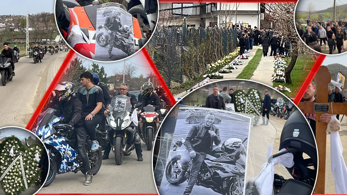 Imagini copleșitoare! O inimă uriașă din flori și zeci de motociclete turate la maximum au deschis cortegiul funerar. Andrei a fost condus pe ultimul drum ieri - FOTO/VIDEO