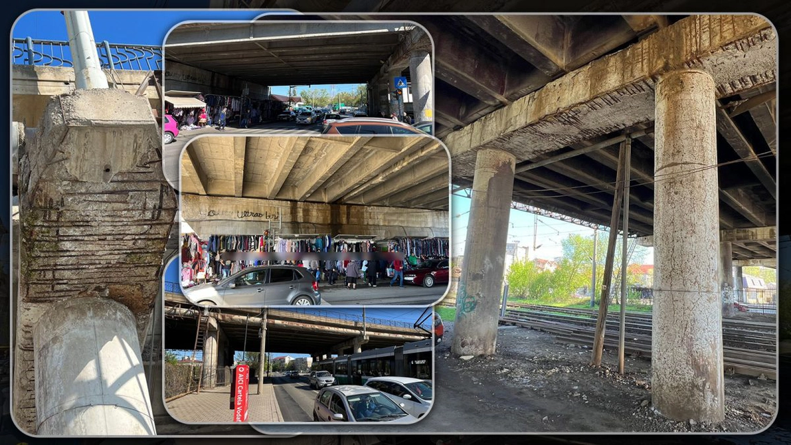 Imagini care dau fiori! Ieşenii ce tranzitează podul din Alexandru cel Bun sunt în siguranţă? Stâlpii de susţinere au început să crape - FOTO