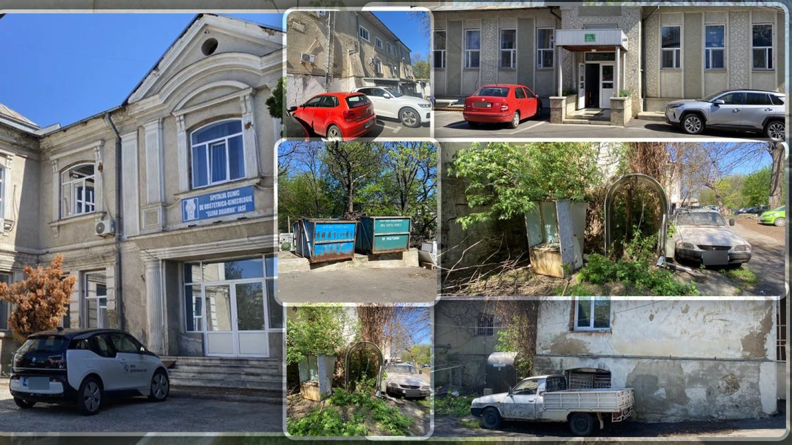 Imagini apocaliptice, surprinse la Maternitatea „Elena Doamna” din Iași! Printre munți de gunoaie și dărâmături, singurele lucruri care ies în evidență sunt mașinile luxoase ale medicilor - FOTO